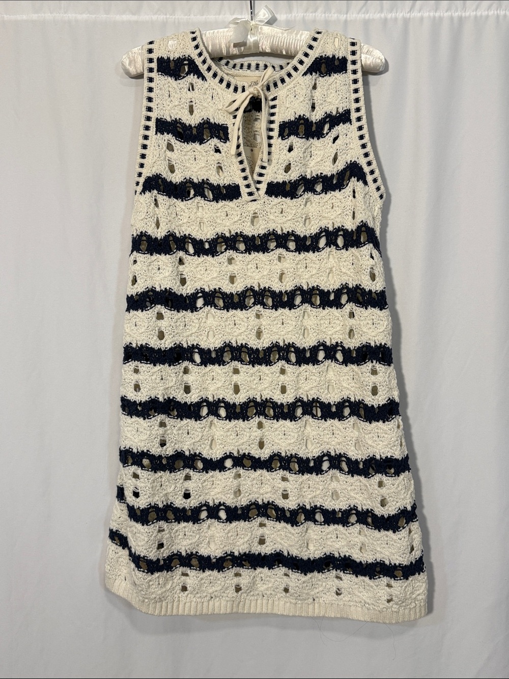 Universal Thread White & Navy Crochet Mini Dress